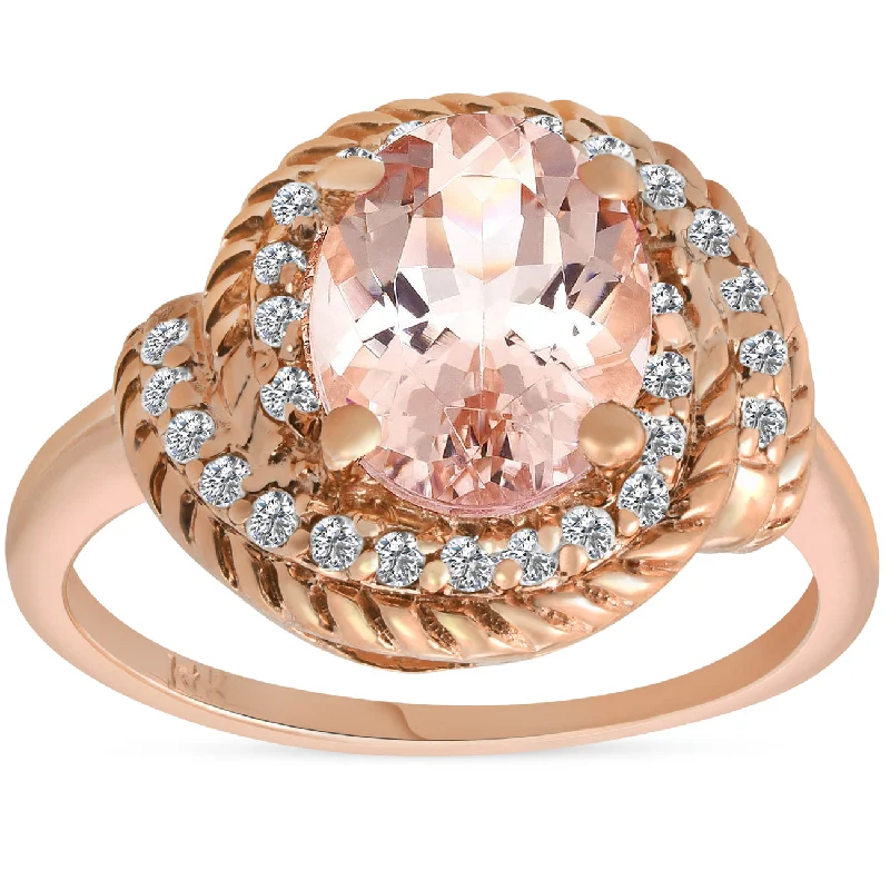 women unique wedding engagement rings -1 3/4ct Morganite Diamond Vintage Halo Engagement Anniversary Ring 14K Rose Gold