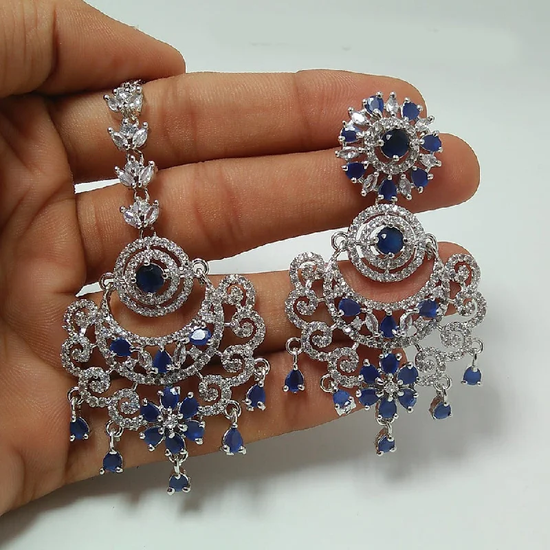 women diamond earrings -Manisha Jewellery Silver Plated AD earrings With Maangtikka