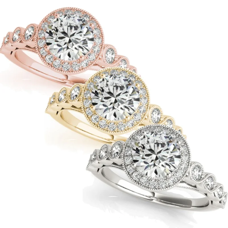 women unique engagement rings -1 3/4ct Halo Diamond Engagement Ring White, Yellow, or Rose Gold Enhanc