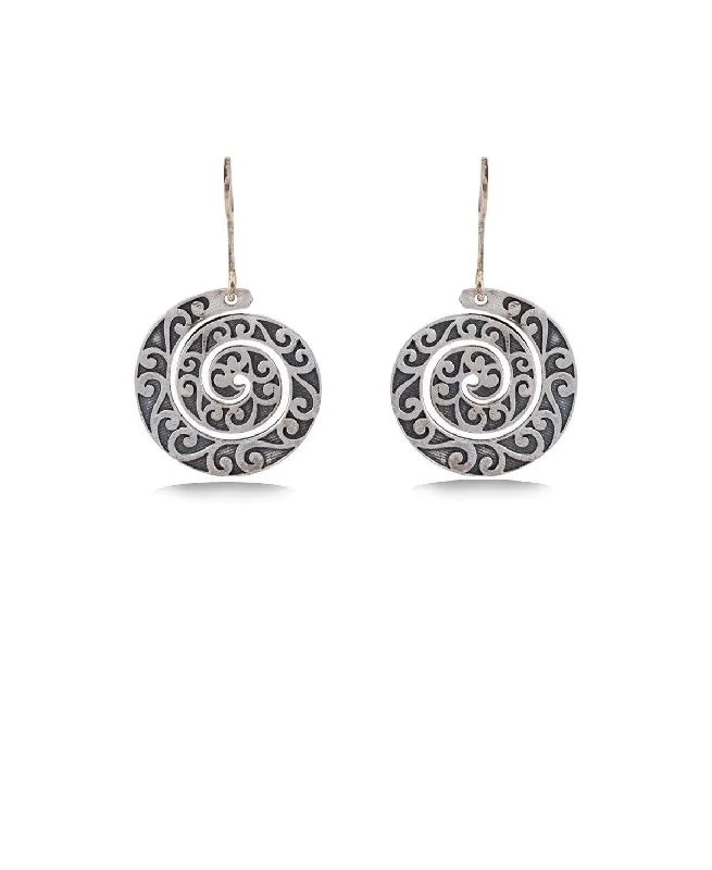 women fine gold earrings -Pretty Oxidized Silver Earring