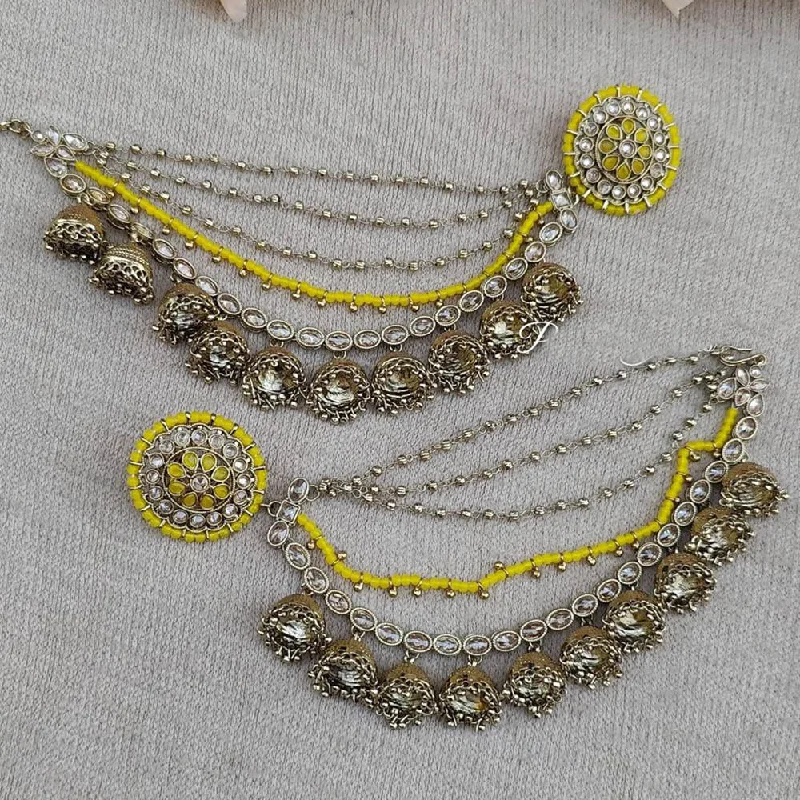 women ear cuff earrings -Anjali Jewellery Gold Plated Crystal Stone And Beads Kanchain Earrings With Mangtikka