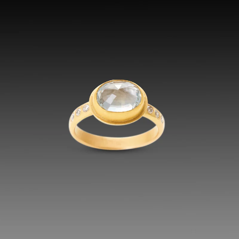 women pearl rings -Rose Cut Sapphire Ring with Diamond Band