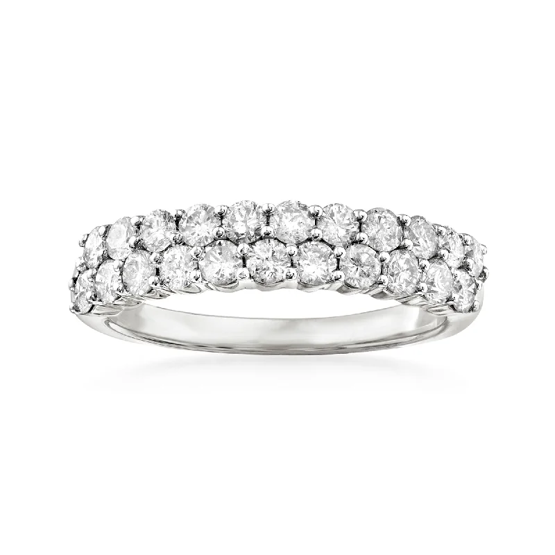 women vintage-inspired engagement rings -Ross-Simons Diamond Double-Row Ring in 14kt White Gold