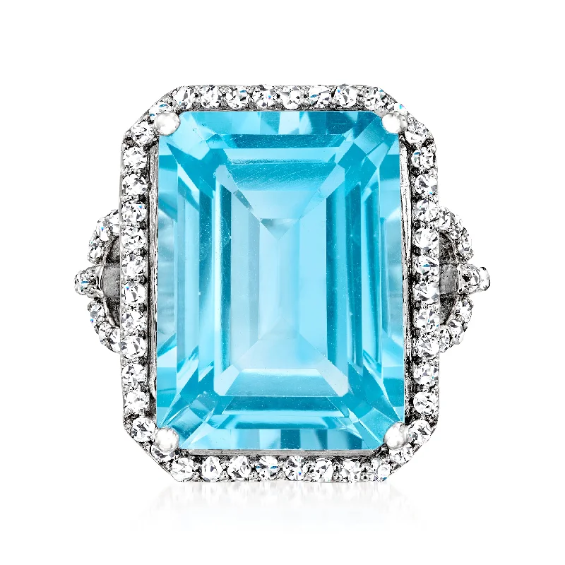 women solitaire engagement rings -Ross-Simons Swiss Blue Topaz and . White Topaz Ring in Sterling Silver