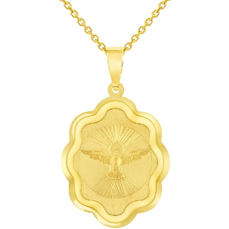 women layered necklaces -14k Yellow Gold Holy Spirit Dove Religious Elegant Medal Pendant Necklace