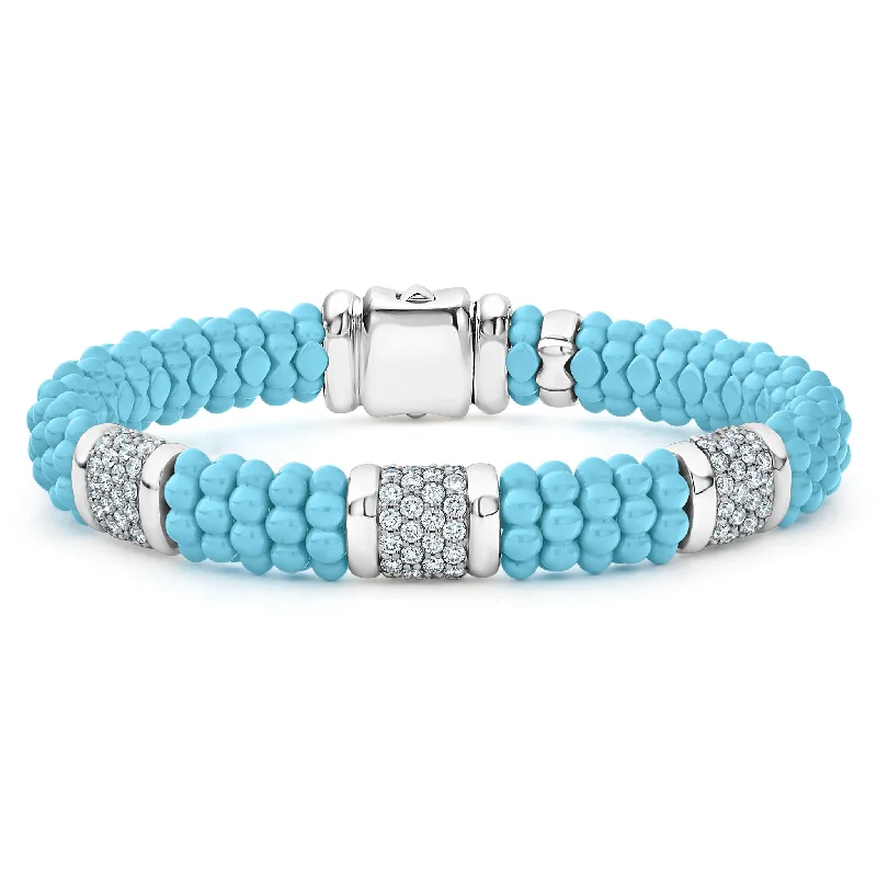 women twisted bracelets -Blue Caviar Three Station Ceramic Diamond Bracelet | 9mm