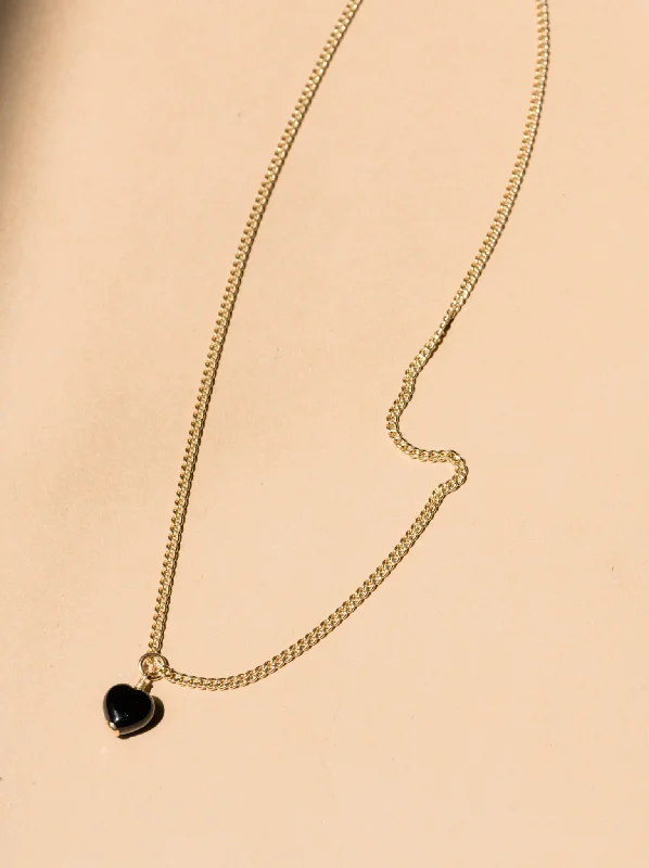 women gold necklaces -Onyx Heart Pendant Necklace