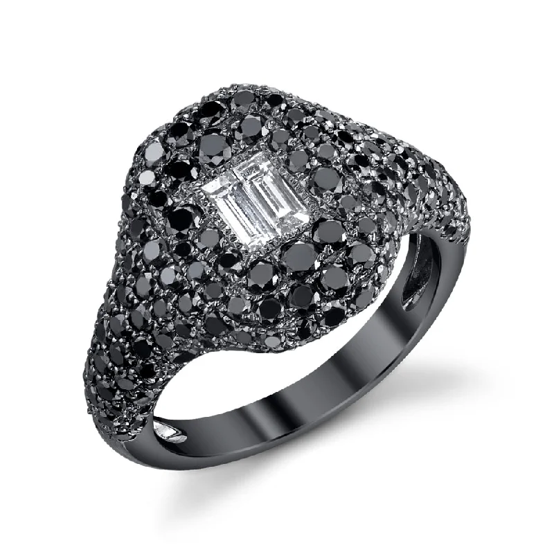 women men’s engagement rings -READY TO SHIP BLACK DIAMOND PAVE PINKY RING