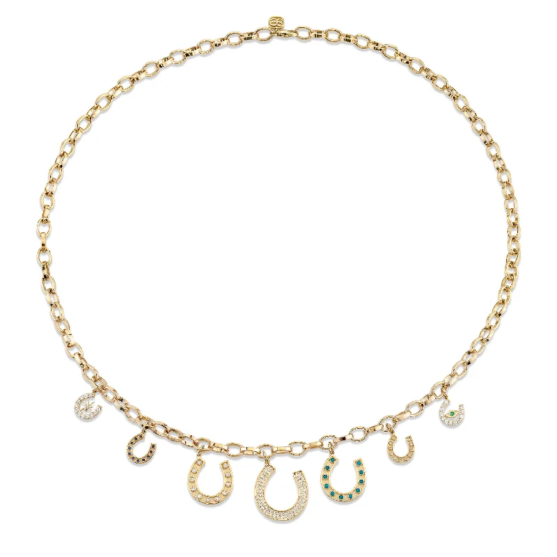 women moon necklaces -Gold & Diamond Multi-Horseshoe Necklace