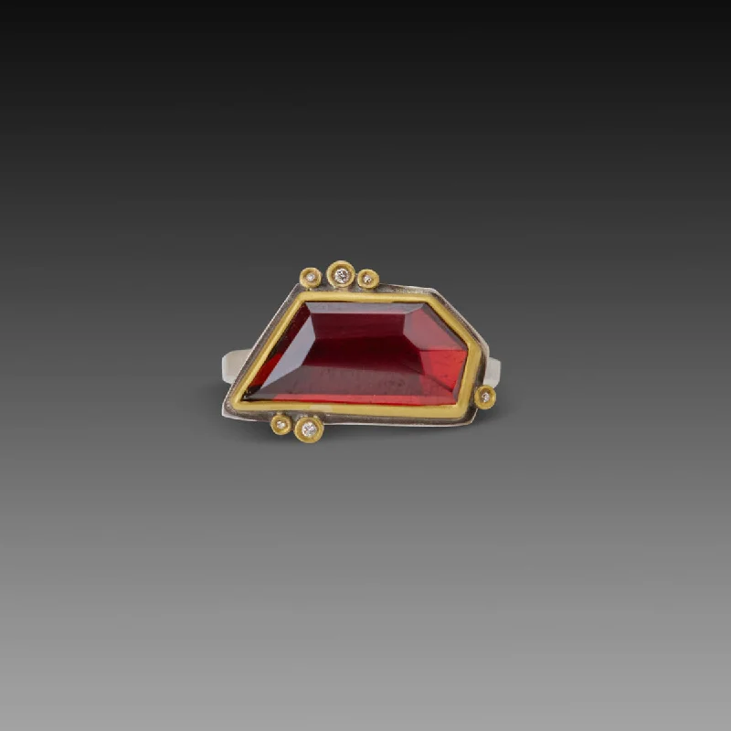 women gold-plated rings -Geometric Rhodolite Garnet Ring