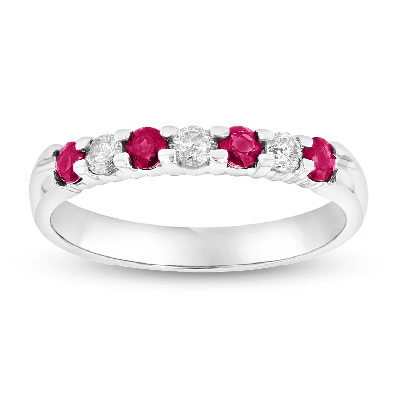 women ruby and diamond engagement rings -14K Gold Ring 0.35ct tw Round Diamonds and Natural Heated Rubys Prong Set Band