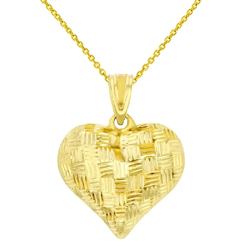 women designer necklaces -14K Yellow Gold 3D Textured Heart Charm Pendant Necklace