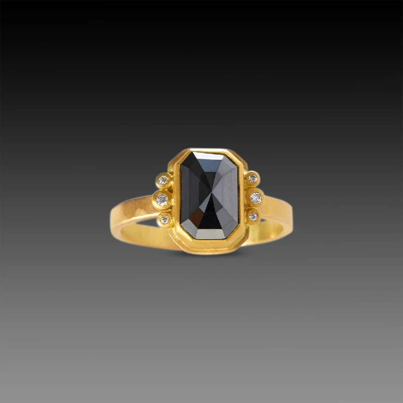 women adjustable rings -Rose Cut Black Diamond Ring