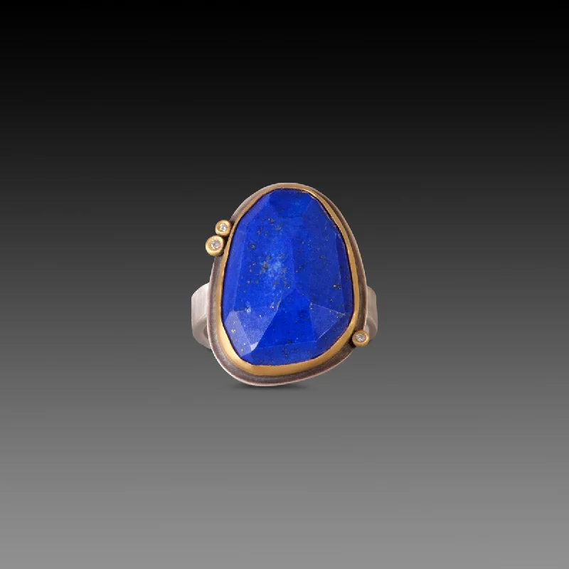 women engagement rings -Faceted Lapis Ring with Diamond Dots