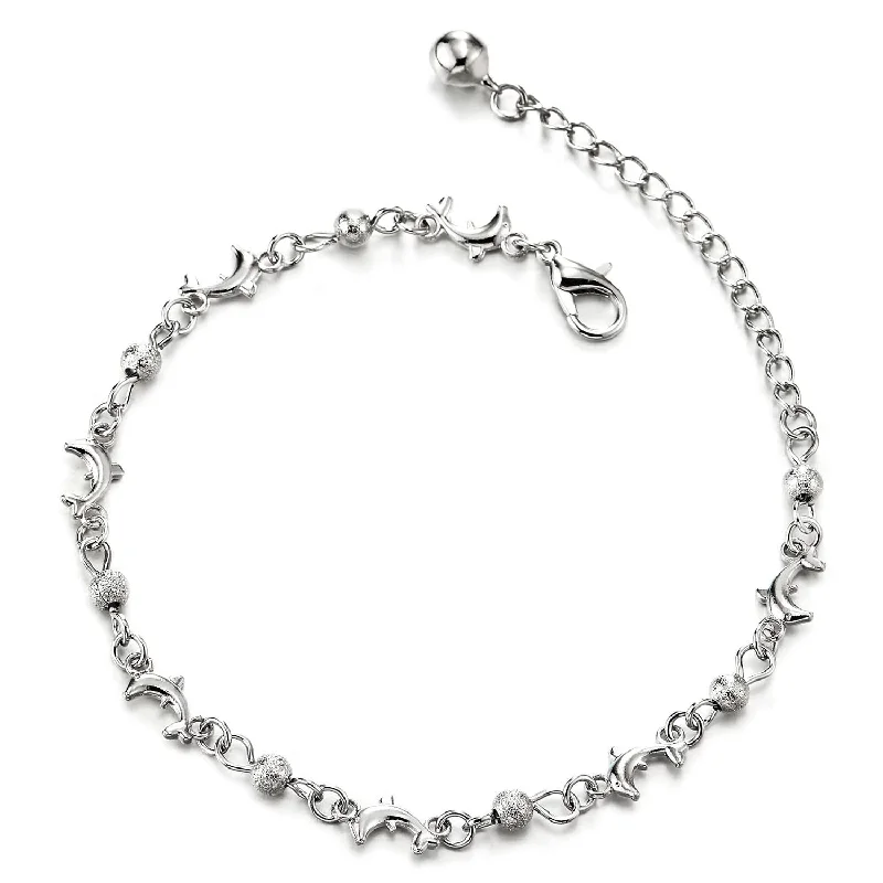 women oval bracelets -Link Chain Anklet Bracelet with Charms of Dolphins, Balls and Jingle Bell, Adjustable