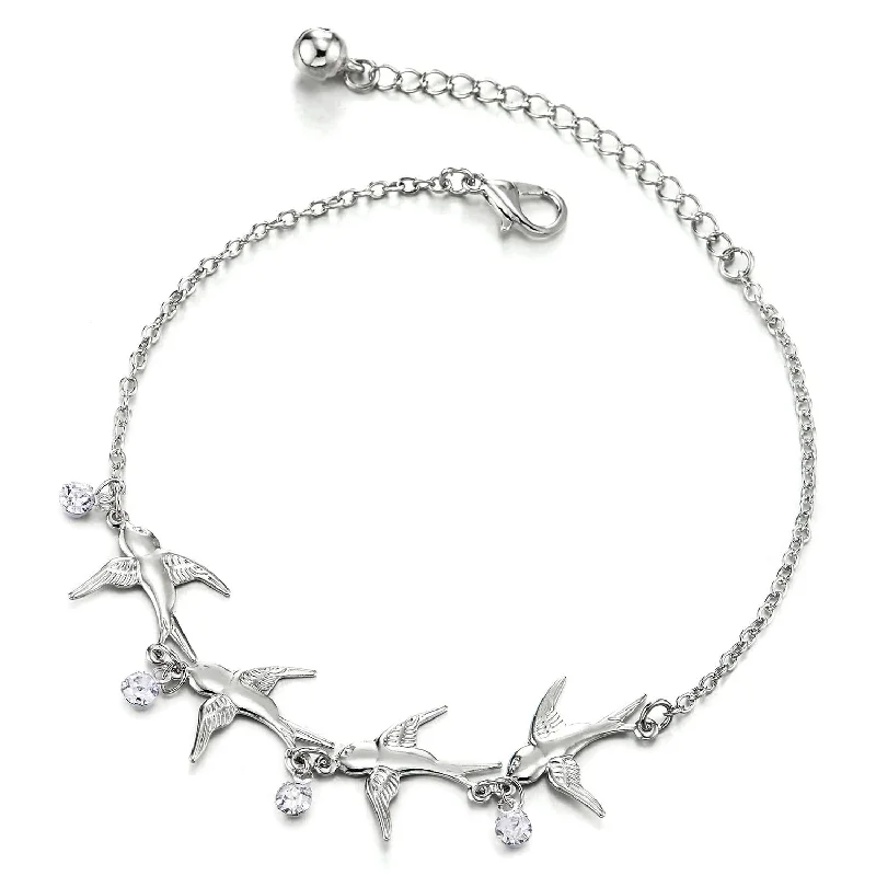 women wedding bangles -Stainless Steel Link Chain Anklet Bracelet with Charms of Swallow, Adjustable