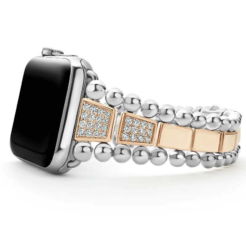 women stackable bracelets -Smart Caviar 18K Rose Gold and Sterling Silver Half Diamond Watch Bracelet-42-49mm