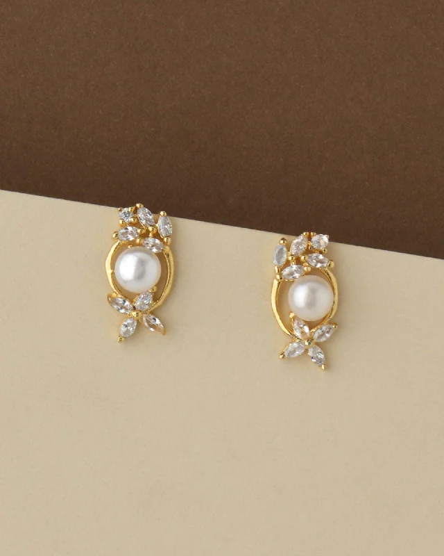 women multicolored stone earrings -Pretty Pearl & Stone Stud Earring