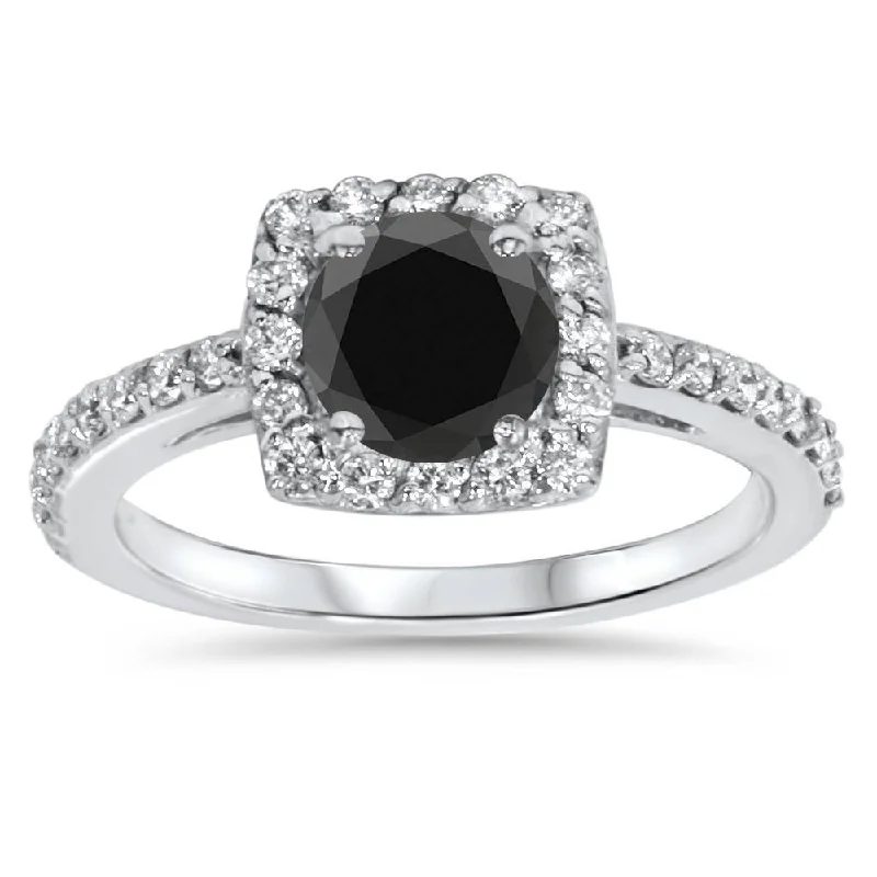 women vintage-inspired engagement rings -1 3/8ct Diamond & Black Engagement Ring 14K White Gold