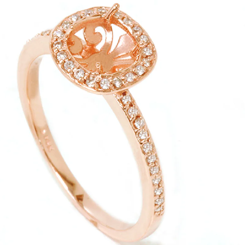 women elegant engagement rings -1/3ct Diamond Engagement Halo Ring 14K Rose Gold Setting