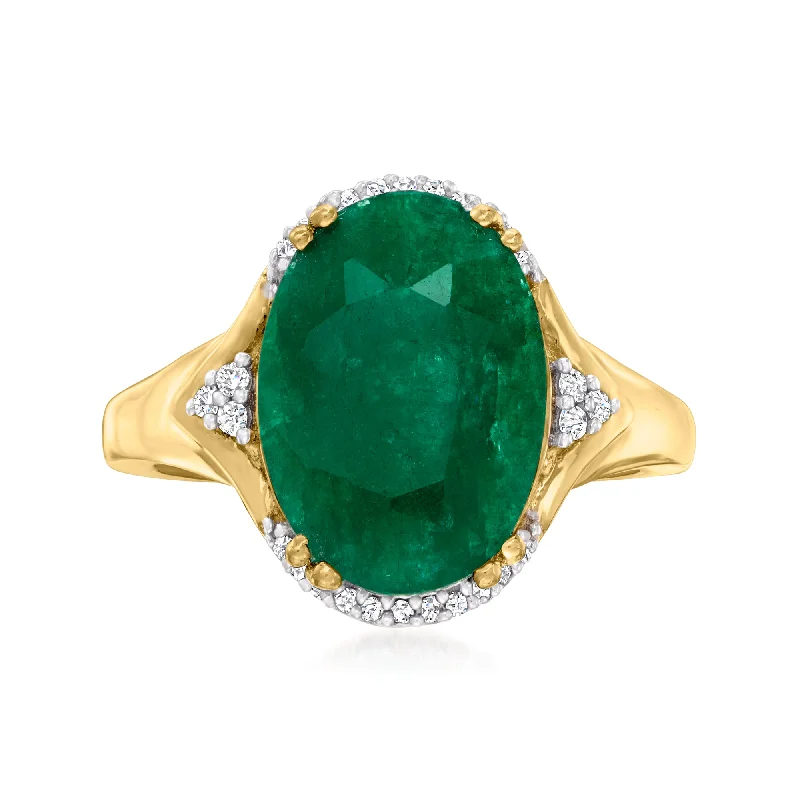 women heart-shaped engagement rings -Ross-Simons Emerald Ring With Diamond Accents in 18kt Gold Over Sterling