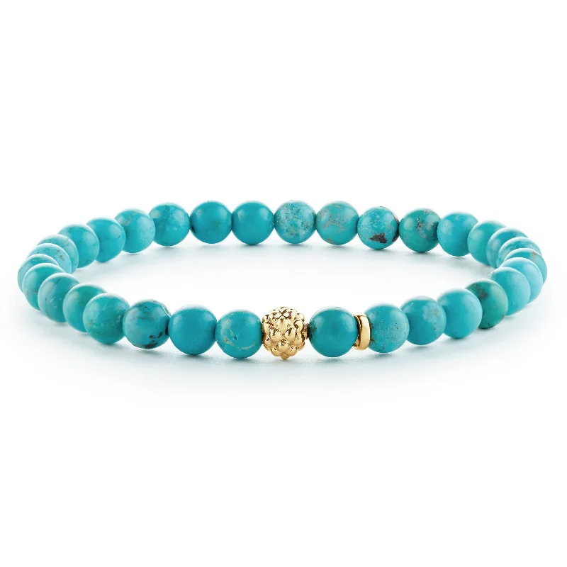 women charm bracelets -Caviar Icon Turquoise Gold Station Bead Bracelet