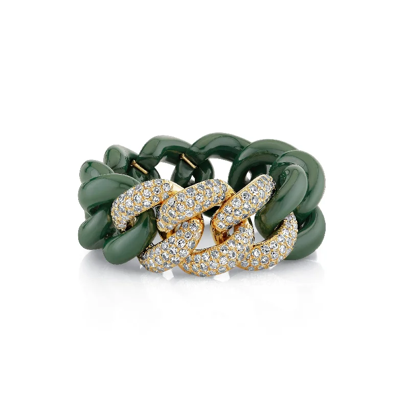 women modern rings -TRIPLE PAVE GREEN CERAMIC LINK RING