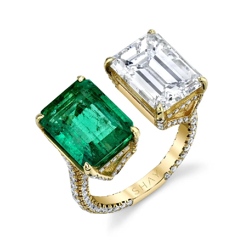 women ring sets -EMERALD CUT TWIN RING