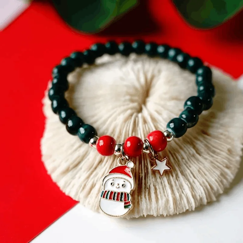 women adjustable bangle sets -Children's 'Christmas Snowman' Stretch Bead Bracelet