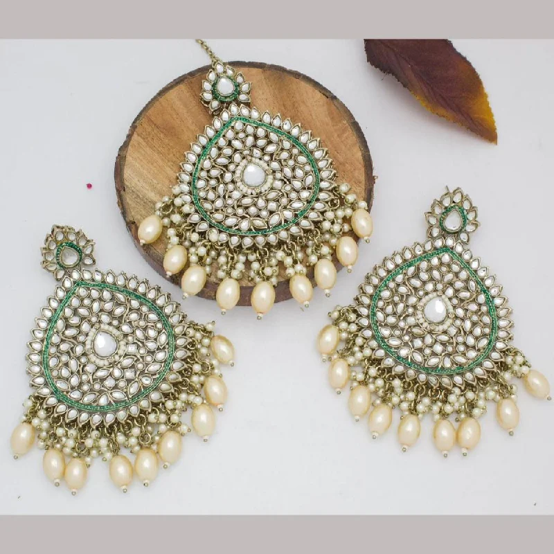 women luxury drop earrings -Manisha Jewellery Gold Plated Kundan Stone And Beads Earrings With Maangtikka