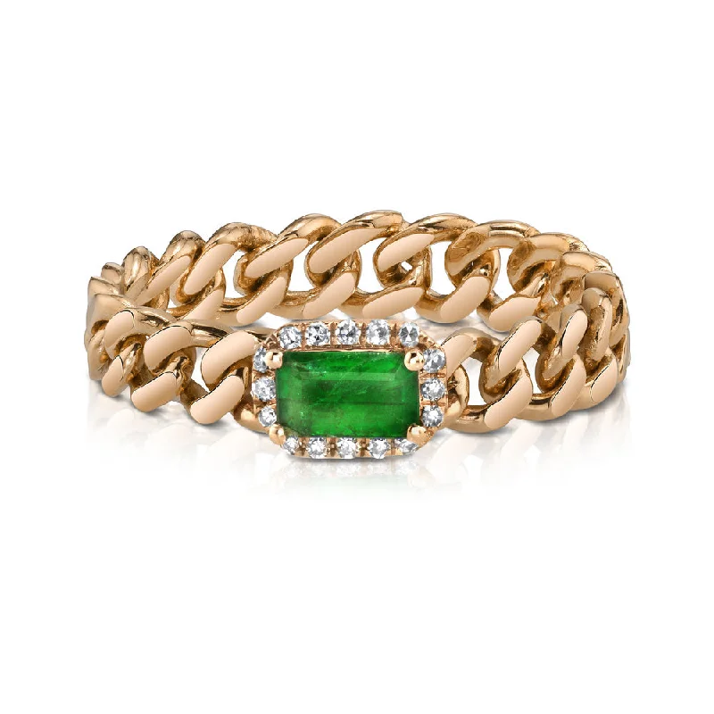 women diamond rings -RECTANGLE EMERALD BABY LINK RING