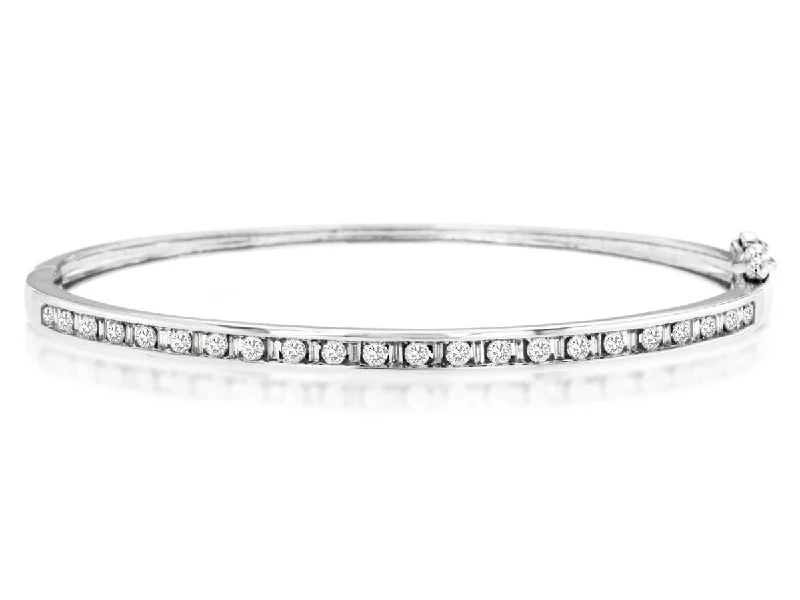 women minimalist bracelets -Round Diamond Bangle Bracelet