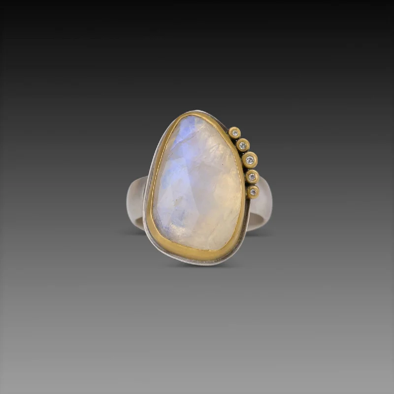 women unique rings -Organic Moonstone Ring with Diamond Arc