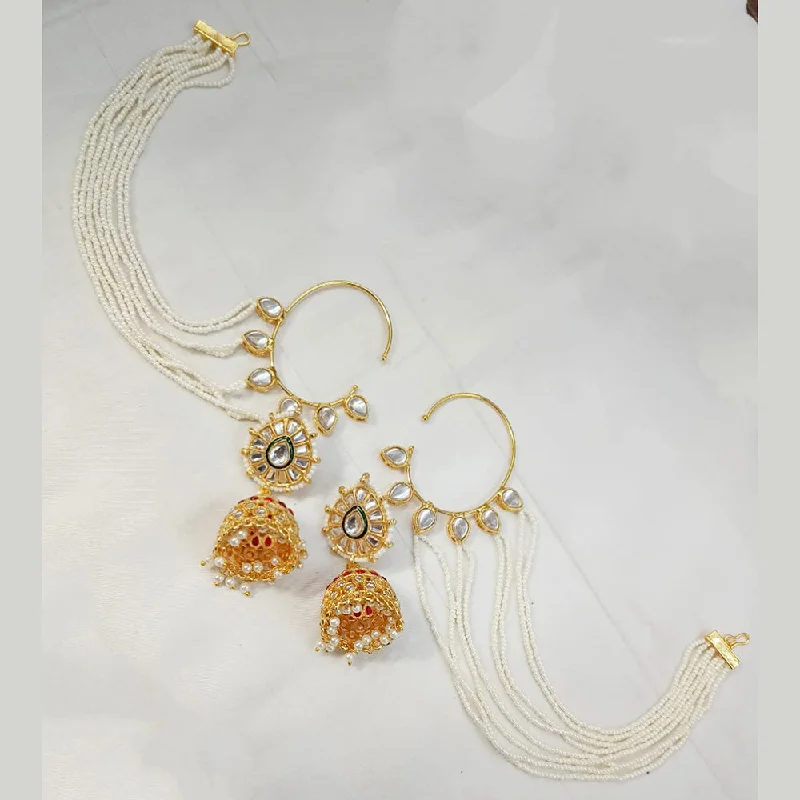 women teardrop earrings -Padmawati Bangles Gold Plated Kundan Stone And Pearls Kan Chain Jhumki