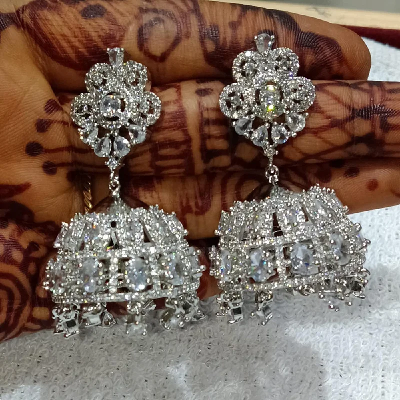 women stacked earrings -Kavita Art Silver Plated American Diamond Jhumki