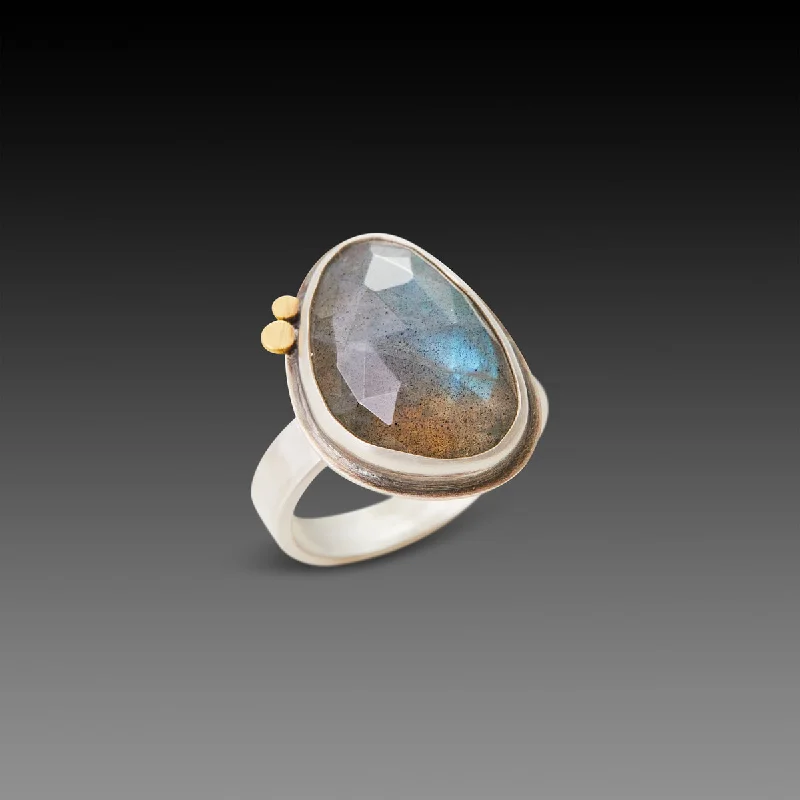 women promise rings -Labradorite Ring with Gold Dots