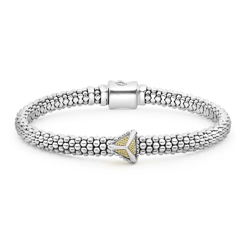 women engraved bracelets -KSL Single Station Pyramid Caviar Bracelet | 6mm