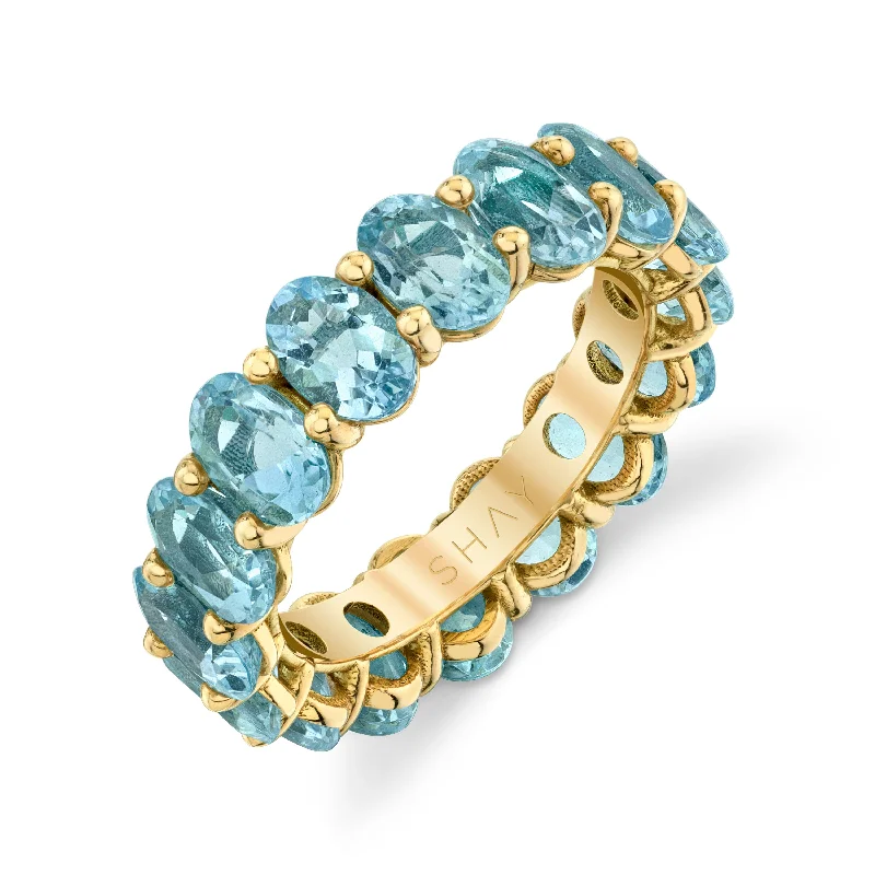 women designer rings -READY TO SHIP AQUAMARINE OVAL ETERNITY RING