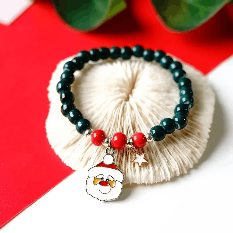 women smooth bangles -Children's 'Christmas Santa Face' Stretch Bead Bracelet