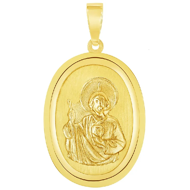 women moon necklaces -14k Yellow Gold Oval Miraculous Medal of Saint Jude Thaddeus the Apostle Pendant (1")