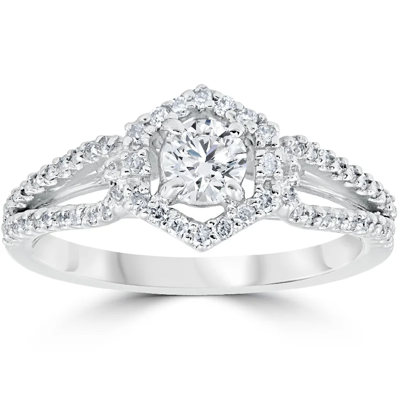 women eternity engagement rings -5/8CT Diamond Vintage Halo Engagement Ring 14K White Gold