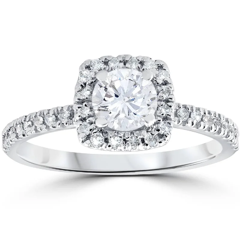 women alternative engagement rings -1/2ct Diamond Cushion Halo Engagement Ring 10K White Gold