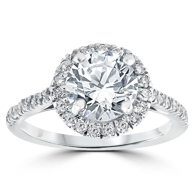 women men’s solitaire engagement rings -2 1/3 ct Round Round Diamond Halo Engagement Ring 14k White Gold Enhanced