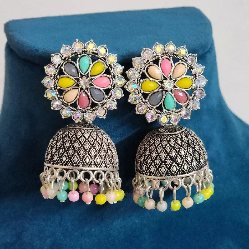 women gem earrings -H K Fashion Oxidised Plated Crystal  Stone And Pearls Jhumki Earrings