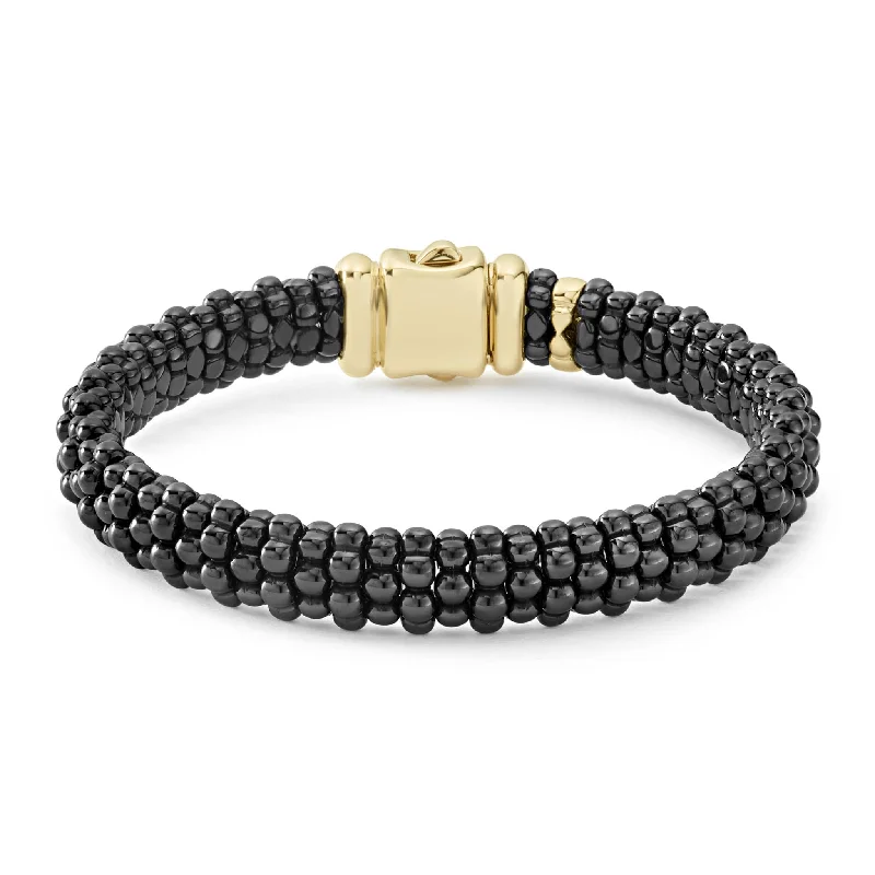 women fashion bangles set -Black Caviar 18K Gold Black Ceramic Beaded Bracelet