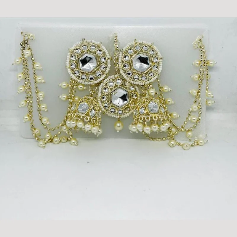 women rhinestone earrings -Manisha Jewellery Gold Plated Kundan Stone And Pearls Jhumki Earrings