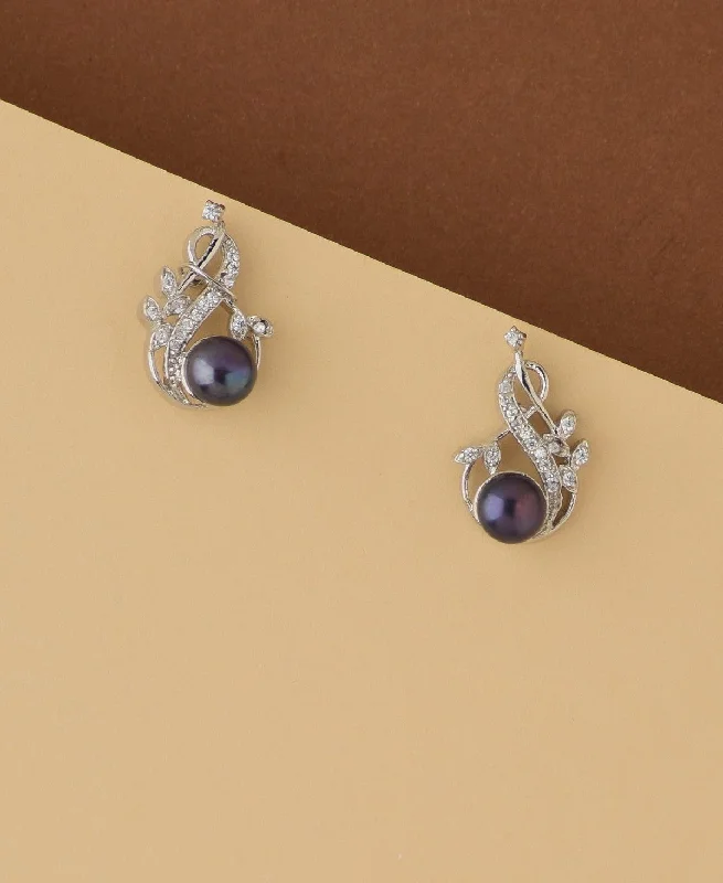 women colorful gemstone earrings -Pretty Black Pearl Stud Earring