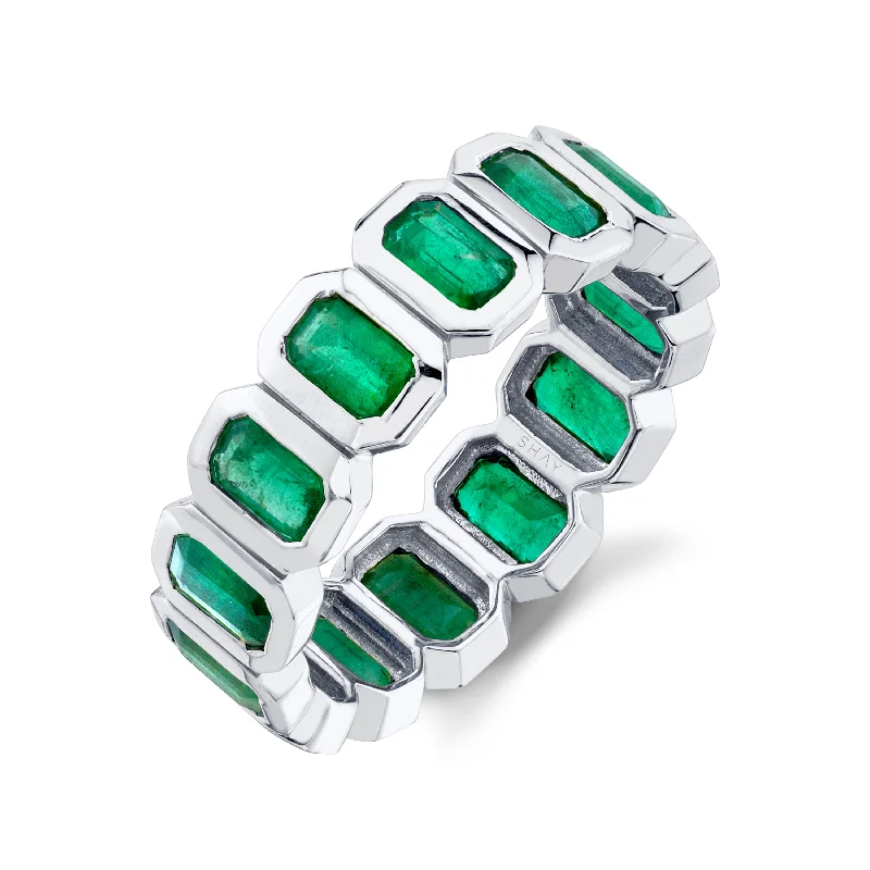 women affordable engagement rings -MEN'S EMERALD BEZEL ETERNITY BAND