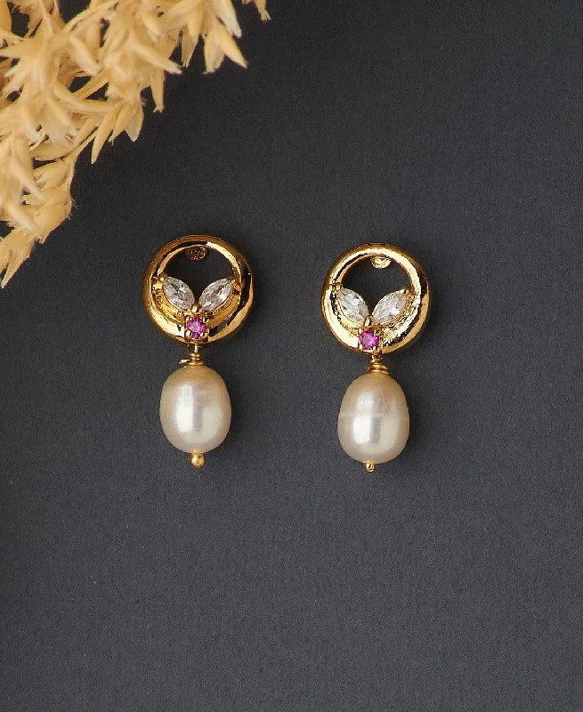 women hoop and stud earrings -Pretty Stone Studded Pearl Earring