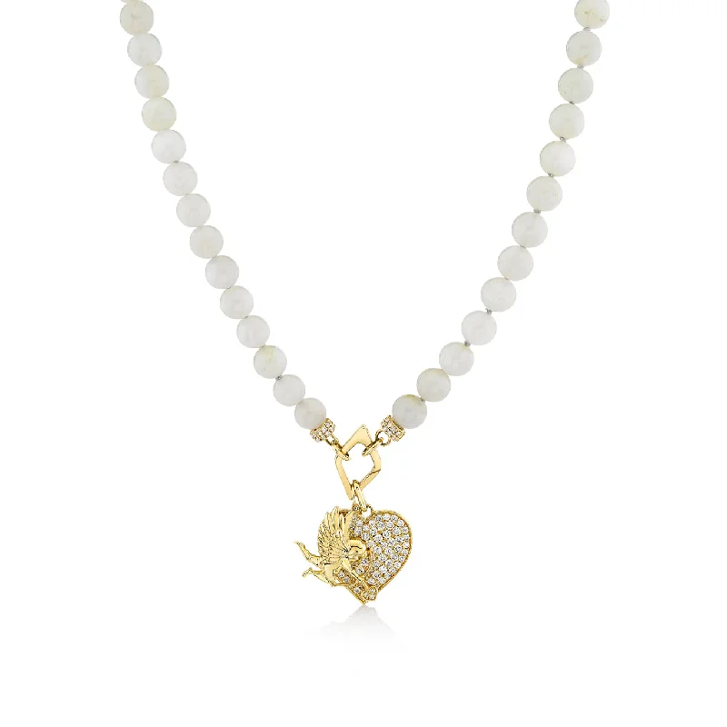 women bridal necklaces -Gold & Diamond Angel Heart Moonstone Necklace